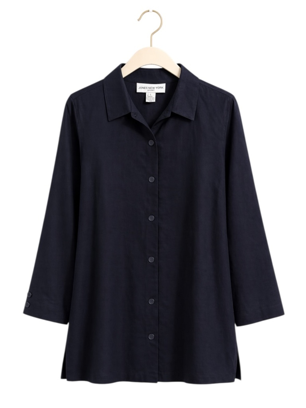 Jones New York Linen Button Shirt Black Large Classic Top Coastal‎ Beach Travel